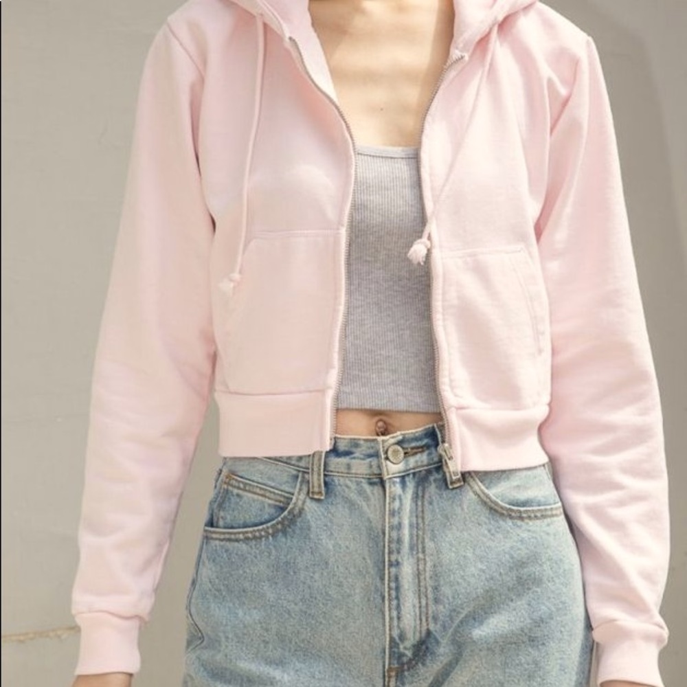 Brandy Melville Cropped Pink Hoodie